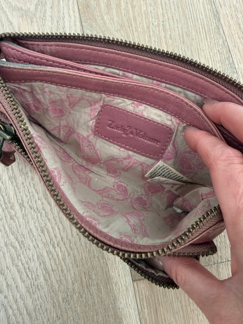 Zadig & Voltaire Pebbled Leather Wristlet in Mauve Pink - Picture 3 of 4